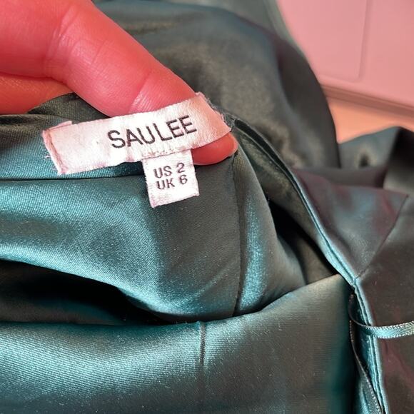 Sau Lee Paula Cutout Open Back Satin Emerald Green Maxi Dress Size 2 - Picture 9 of 10